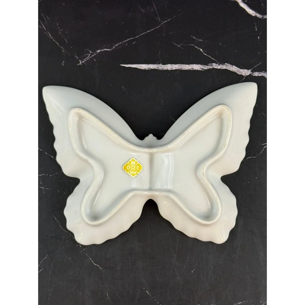 VTG O.M.C. Japan White Porcelaing Butterfly Trinket Jewelry Dish 6X4.5in